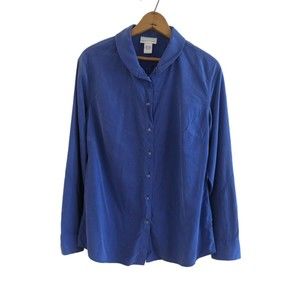 Soft Surroundings Silk Long Sleeve Crystal Button Blouse Blue Medium